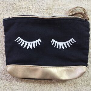 Pre-Owned Ipsy Eyelash Print Makeup 5"x 7" Bag. Black/Rose/Gold